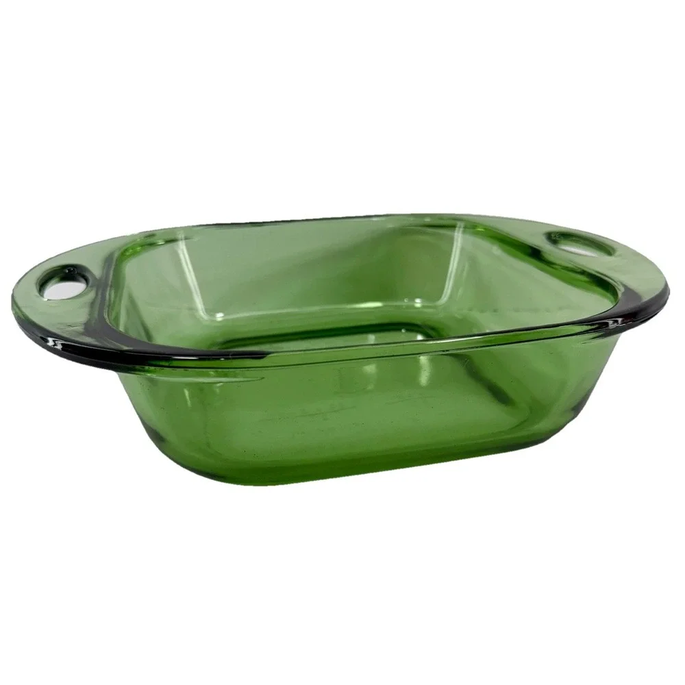 Vintage Anchor Hocking Green Glass 8x8 Baking Dish w/ Handles EUC Retro‎ Avocado